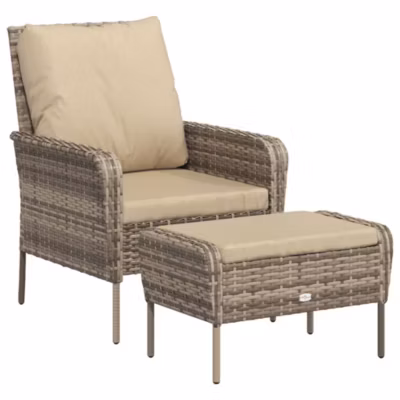 Chaise de jardin avec tabouret marron clair résine tressée vidaXL