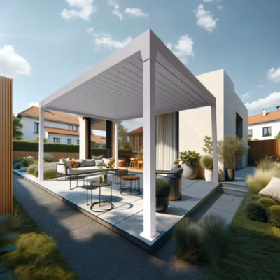 Pergola Bioclimatique AVANOA îlot 4,00×4,063 M Vérin à Télécommande (Blanc)