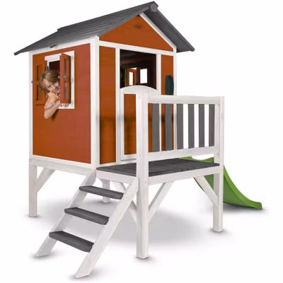 AXI Maisonnette Lodge XL en bois Rouge toboggan Vert