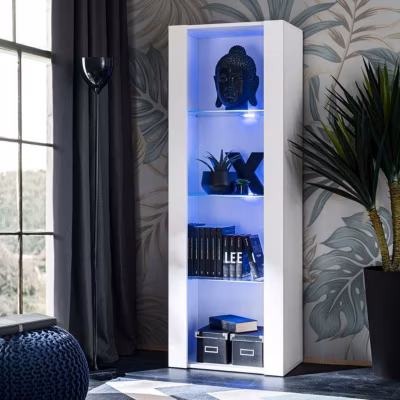 Vitrine Armoire Komodee TIVOLI – LED bleues – Blanc – 55 x 159 x 35 cm
