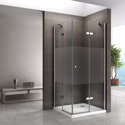 Porte de douche d&rsquo;angle MAYA H. 180 cm verre semi-opaque 75 x 70 cm – Saniverre