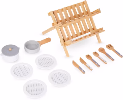 Dinette Égouttoir, Vaisselles Cuisine – Égouttoir Pliant, Casseroles, Assiettes avec Couvercle & Couverts