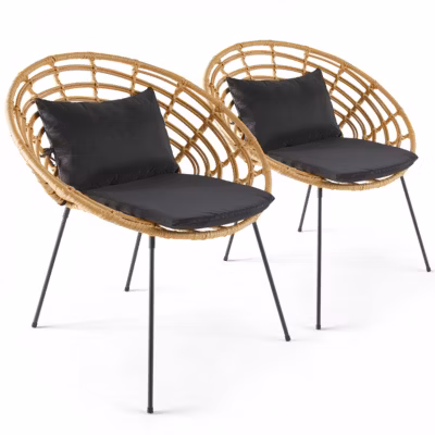 Lot de 2 fauteuils de jardin rond en résine tressée  Oviala