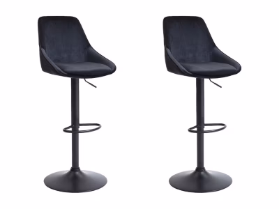 Lot de 2 tabourets de bar en velours et métal – Hauteur réglable – Noir – MASURIE