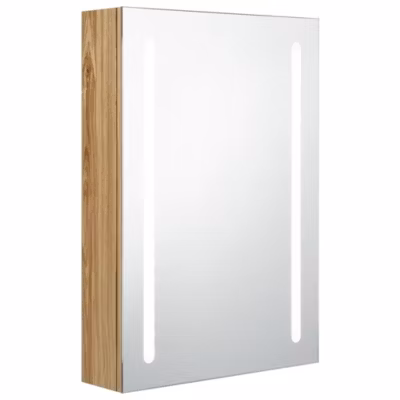 Armoire Murale à miroir LED, Armoire de Toilette, Meuble Salle de Bain Chêne 50x13x70 cm