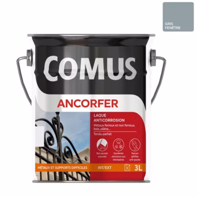 ANCORFER BRILLANT 3L Gris fenêtre – Peinture-laque antirouille pour métaux et autres supports – COMUS
