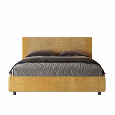 Lit rembourré sans sommier 160×200 Labirinto 06 tissu Rosal jaune