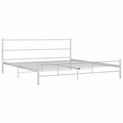 Lit double, Lit adulte, Cadre de lit sans matelas et tête de lit blanc métal 160×200 cm
