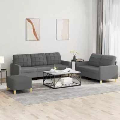 ZMH Ensemble de canapés 3 pcs avec coussins Gris foncé Tissu