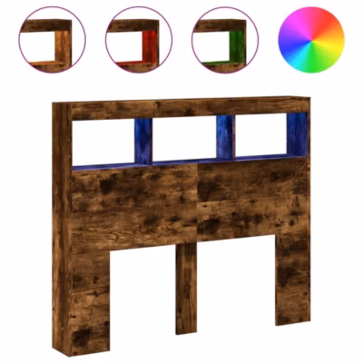 Armoire tête de lit avec LED chêne fumé 120x17x102 cm vidaXL