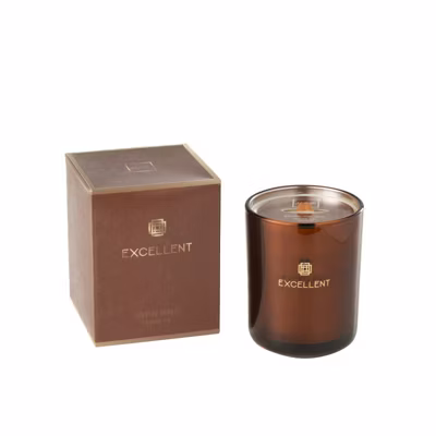 Bougie parfumée 80H dans pot en verre marron 11.1×11.1×14.2 cm