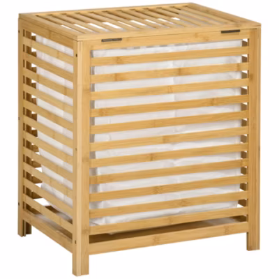 Panier à linge 55 L en bambou naturel avec couvercle et sac amovible, pour chambre et salle de bain, 50x36x60 cm