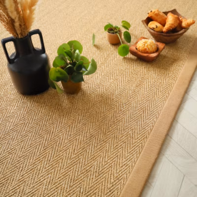 Tapis en sisal naturel – Veracruz chevron – Ecru et camel – 200 x 200 cm
