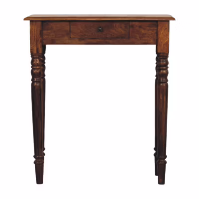 Artisan Furniture Bois massif pieds tournés 1 tiroir châtaignier Console, marron