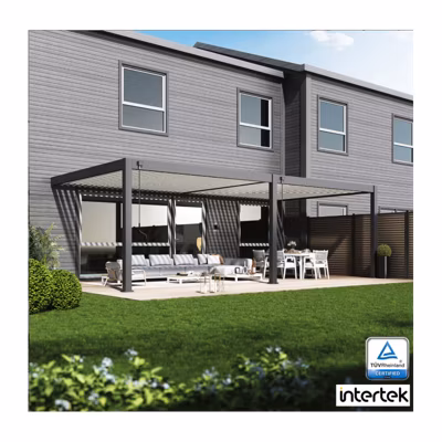 Pergola Bioclimatique Ombréa adossée collection VS 4x8M – V2 – Anthracite/Blanc