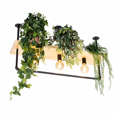 Plafonnier industriel noir avec bois 3 lumières – Shelf