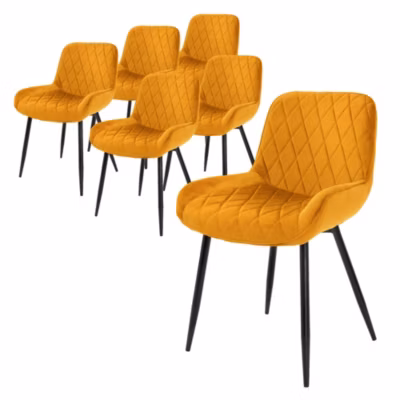 6x Chaises de salle à manger jaune moutarde retro en velours fauteuil deco salon