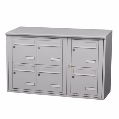 Bloc collectif leabox.com, 3×2, grade 3, simple face, Extérieur, fixation murale, Gris clair RAL 7035 finition brillante