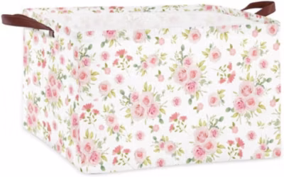 Panier à Linge Pliable en Lin Rose avec Poignées