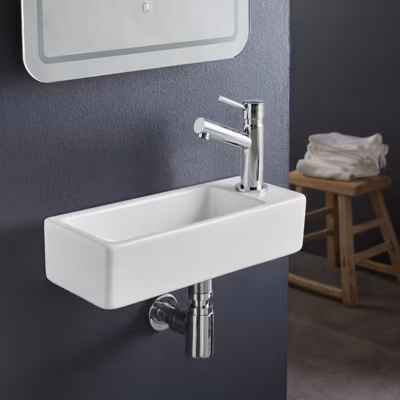Lave-mains gain de place à suspendre 37 x 15 cm – robinet à droite – Longine