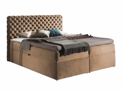 Lit continental Baltimore 148, Unique, Brun clair, Tissu, Disponible