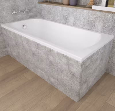 Baignoire rectangulaire 150 x 70 CLASSIC acrylique blanc + Habillage en polystyrène + Pieds + Vidage à chromé