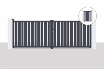 Portail battant 4×1,4m VEYMONT + Portillon 1m VEYMONT H.1,4m gris