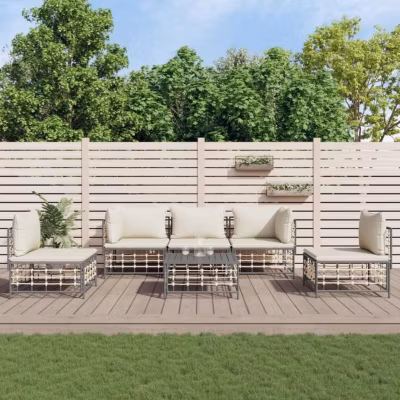vidaXL Salon de jardin 6 pcs avec coussins anthracite résine tressée, ensemble de salon, ensemble de salon d&rsquo;extérieur, 3186718