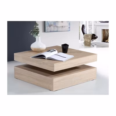 Table basse plateau rotatif – Carré – Chene – 78 x 78 x 36 cm