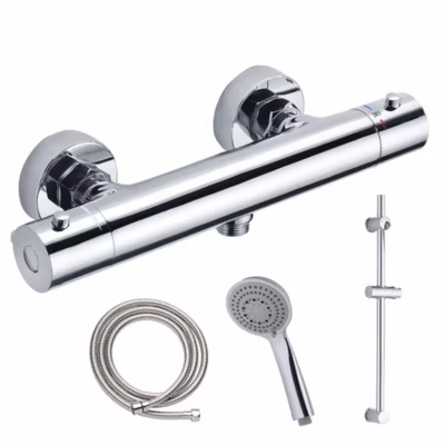 Robinet de douche avec barre de douche thermostatique, PAR, finition chrome poli, en laiton Kibath