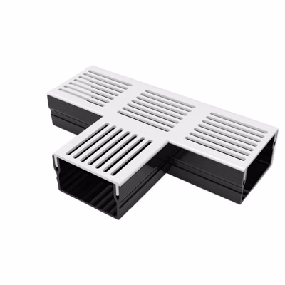 Caniveau plat H 5 cm Grille aluminium – AquaDrain – FLAT – LINE ECO –       Pièce en T