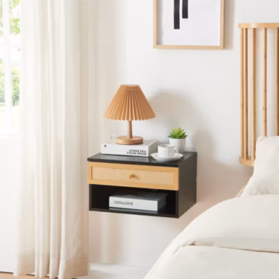 Étagère murale Eiker 40 x 32 x 23 cm noir aspect rotin en.casa