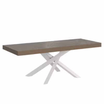 Table extensible Volantis Premium gris tourterelle 160/420×90 cm avec pieds blancs