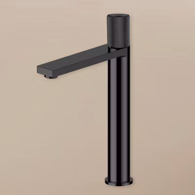Robinet mitigeur haut salle de bain strié finition noir mat