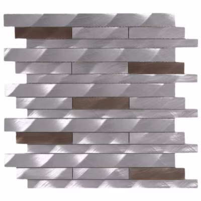 Mosaïque d&rsquo;aluminium Brosse Mix marron barette de  1,5 –  2 –  2.3 cm – vendu par plaque de 30 X 30 cm –