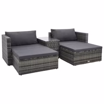 vidaXL Salon de jardin 5 pcs avec coussins Résine tressée Gris