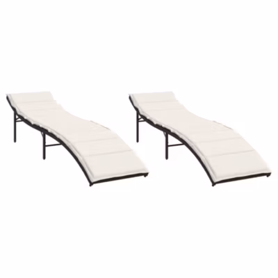 Chaises longues lot de 2 avec coussins noir résine tressée vidaXL
