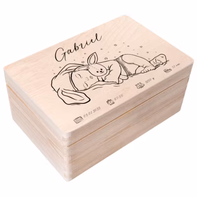 Creative Deco Boîte à Souvenirs Bébé Personnalisée – 30 x 20 x 14 cm – Cadeau Naissance Garçon – Boîte en Bois Personnalisable