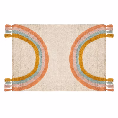 Tapis enfant rectangulaire à pompons ARC EN CIEL