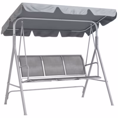 Balancelle de jardin 3 places avec toit ajustable, métal gris, pour terrasse et jardin