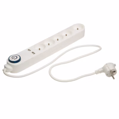 Multiprise 5 prises avec terre et 2 prises USB – Blanc- 5five
