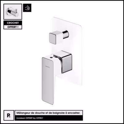 Mélangeur de douche et baignoire à encastrer – Blanc Chrome – avec Crochet OFFERT – PARMA