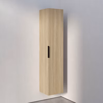 Armoire suspendue Colonne de rangement 35x165x35cm (LxHxP) Chêne blanchi + poignée métal Noir mat – TIM