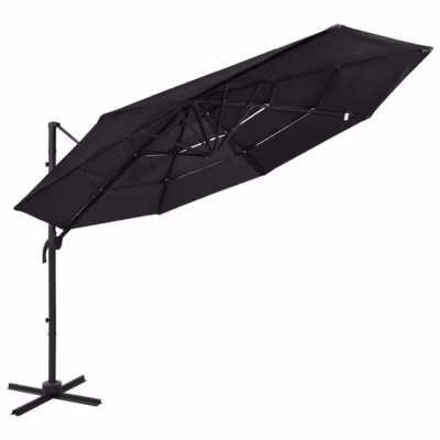 vidaXL Parasol à 4 niveaux avec mât en aluminium Noir 3×3 m
