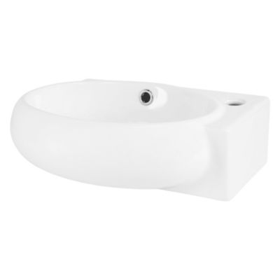 Lavabo en ceramique ovale blanc Evier avec trou pour robinet a droite 43×28 cm