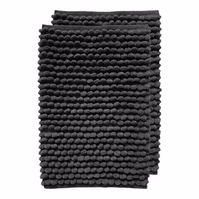 Lot 2 tapis de salle de bain 40×60 cm pompon gris anthracite – MARIE
