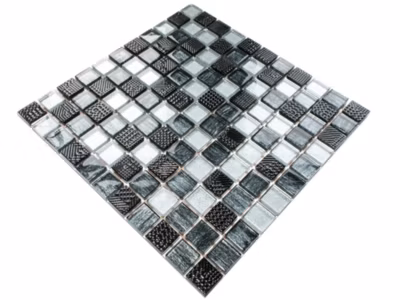 Mosaïque en verre sur filet pour salle de bain ou cuisine 30 cm x 30 cm – Storm