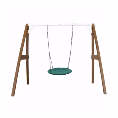 AXI Portique en Bois Marron Blanc avec Balancoire siege Nid Rond