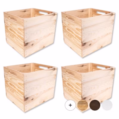 Creative Deco 4x Caisse en Bois Naturel Compatible Étagères KALLAX et EXPIDIT – 33 x 37 x 33 cm – Cube de Rangement Bois Vintage
