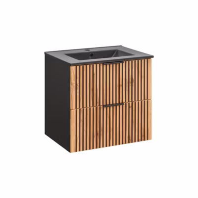 Meuble simple vasque encastree 60cm Gaia Bois et Noir – Vasque Noir